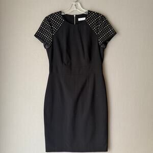 Calvin Klein sz 6 black studded short sleeve sheath‎ mini Dress